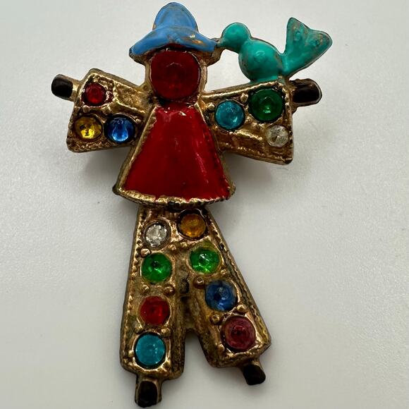 Antique Art Deco 1930s articulated rhinestones figural scarecrow bird brooch - Picture 2 of 8